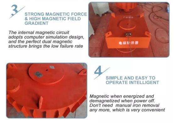 750 kg cintura trasportatrice ad alto campo magnetico separatore magnetico appeso separatore elettromagnetico